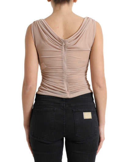 Dolce &amp; Gabbana Beiges ärmelloses Tanktop aus Viskose mit V-Ausschnitt