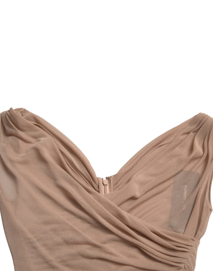 Dolce &amp; Gabbana Beiges ärmelloses Tanktop aus Viskose mit V-Ausschnitt