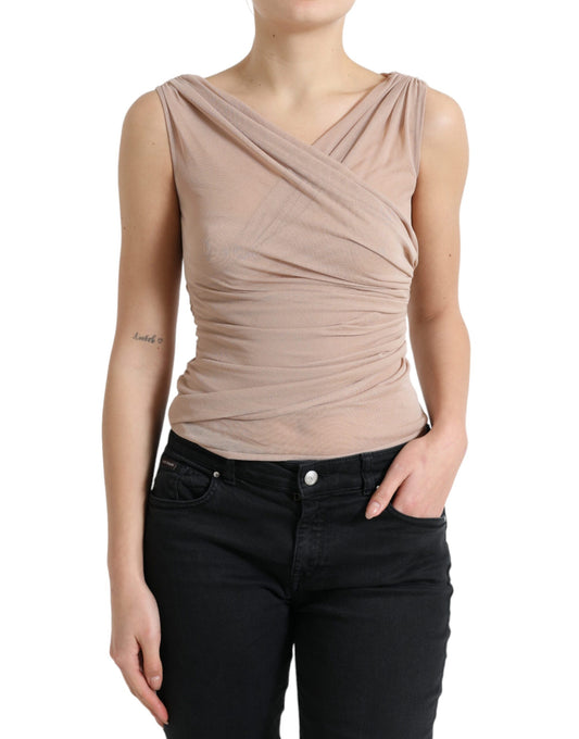 Dolce &amp; Gabbana Beige Viscose V-neck Sleeveless Tank Top
