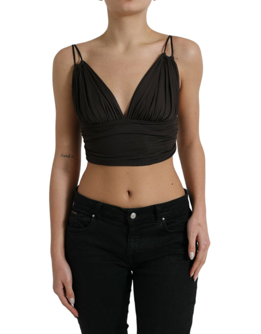 Dolce &amp; Gabbana Brown Viscose Plunging V-neck Cropped Tank Top