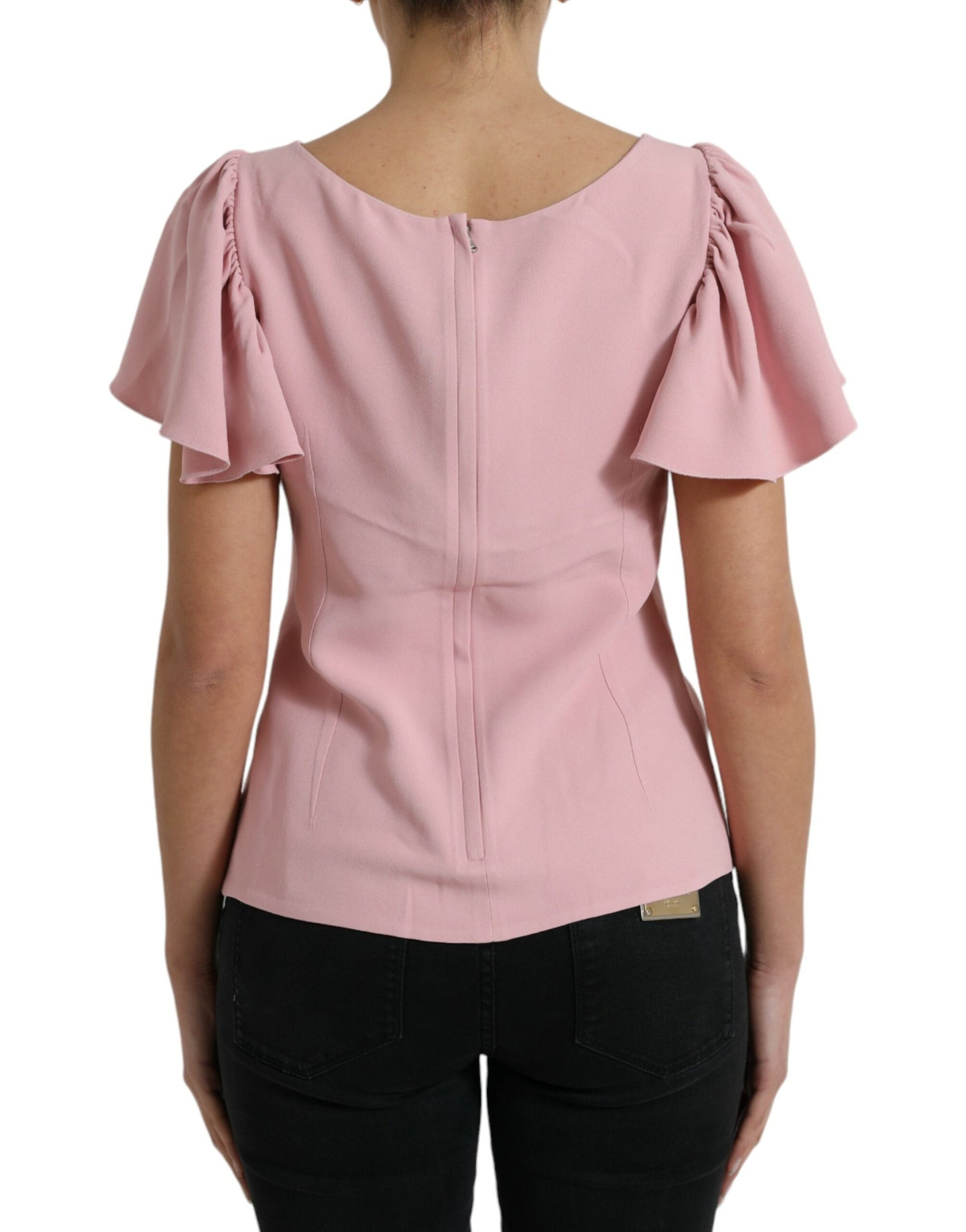 Dolce &amp; Gabbana Pink Short Sleeves Round Neck Blouse Top