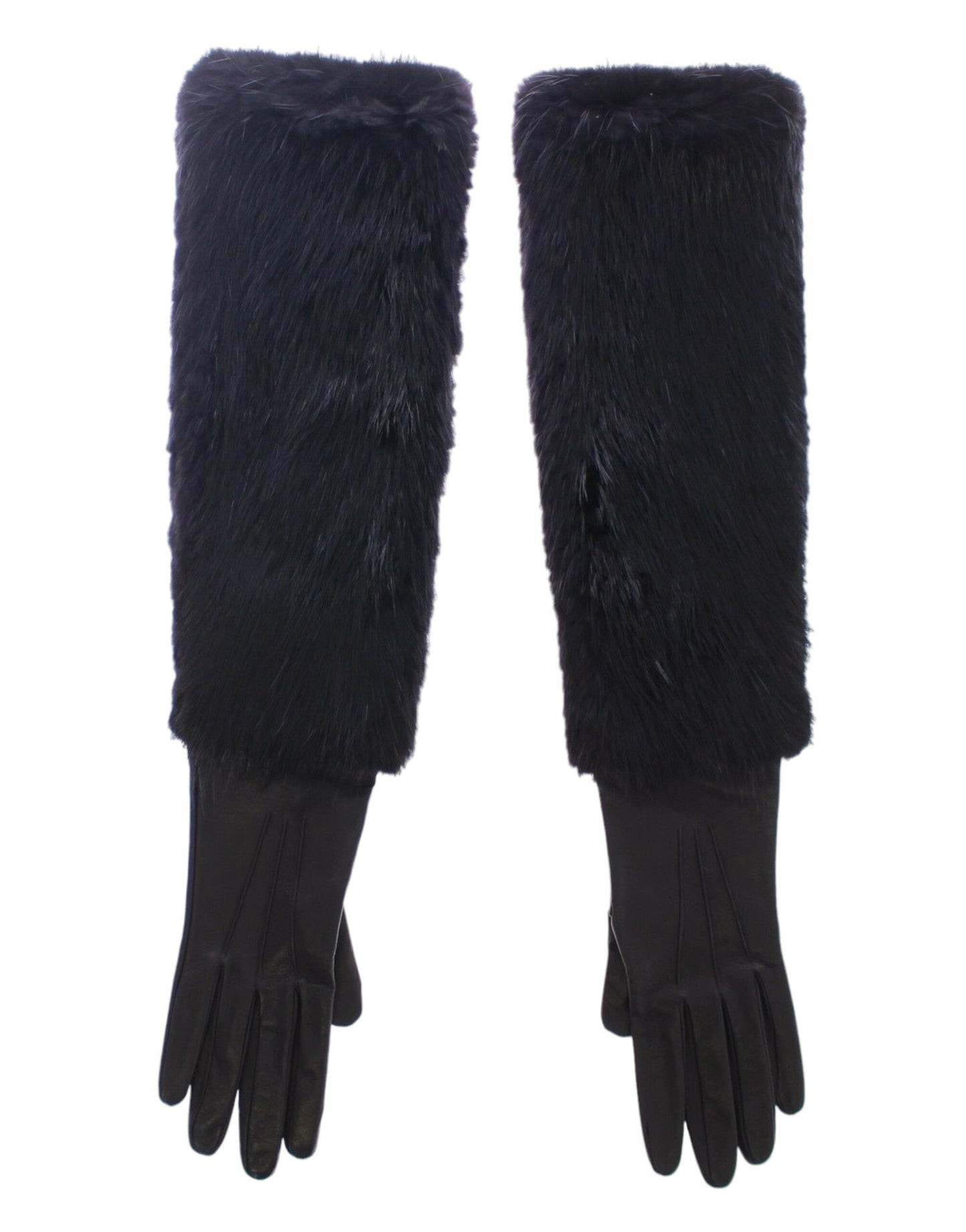 Dolce &amp; Gabbana Schwarze Ellbogenhandschuhe aus Biberfell und Lammleder
