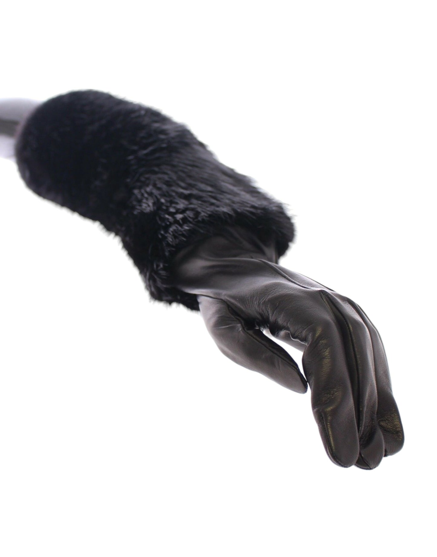 Dolce &amp; Gabbana Schwarze Ellbogenhandschuhe aus Biberfell und Lammleder