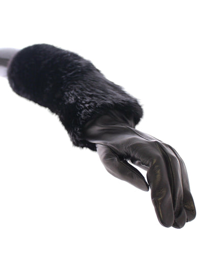 Dolce &amp; Gabbana Schwarze Ellbogenhandschuhe aus Biberfell und Lammleder