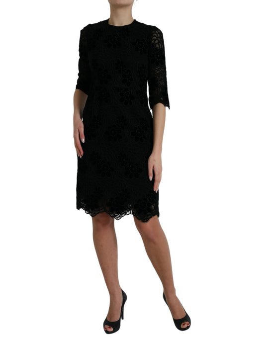 Dolce &amp; Gabbana Black Floral Lace Cotton Bodycon Dress