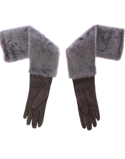 Dolce &amp; Gabbana Graue Handschuhe aus Nerzfell und Lammfell