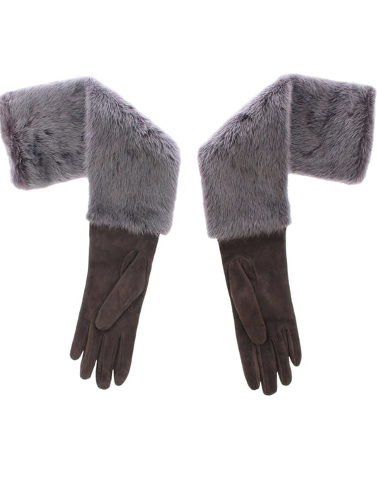Dolce &amp; Gabbana Graue Handschuhe aus Nerzfell und Lammfell