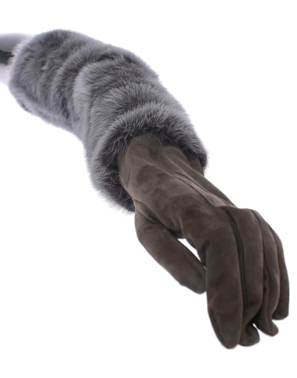 Dolce &amp; Gabbana Graue Handschuhe aus Nerzfell und Lammfell