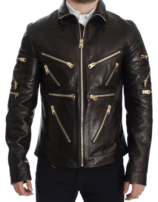 Dolce &amp; Gabbana – Braune Reißverschlussjacke aus Lammleder