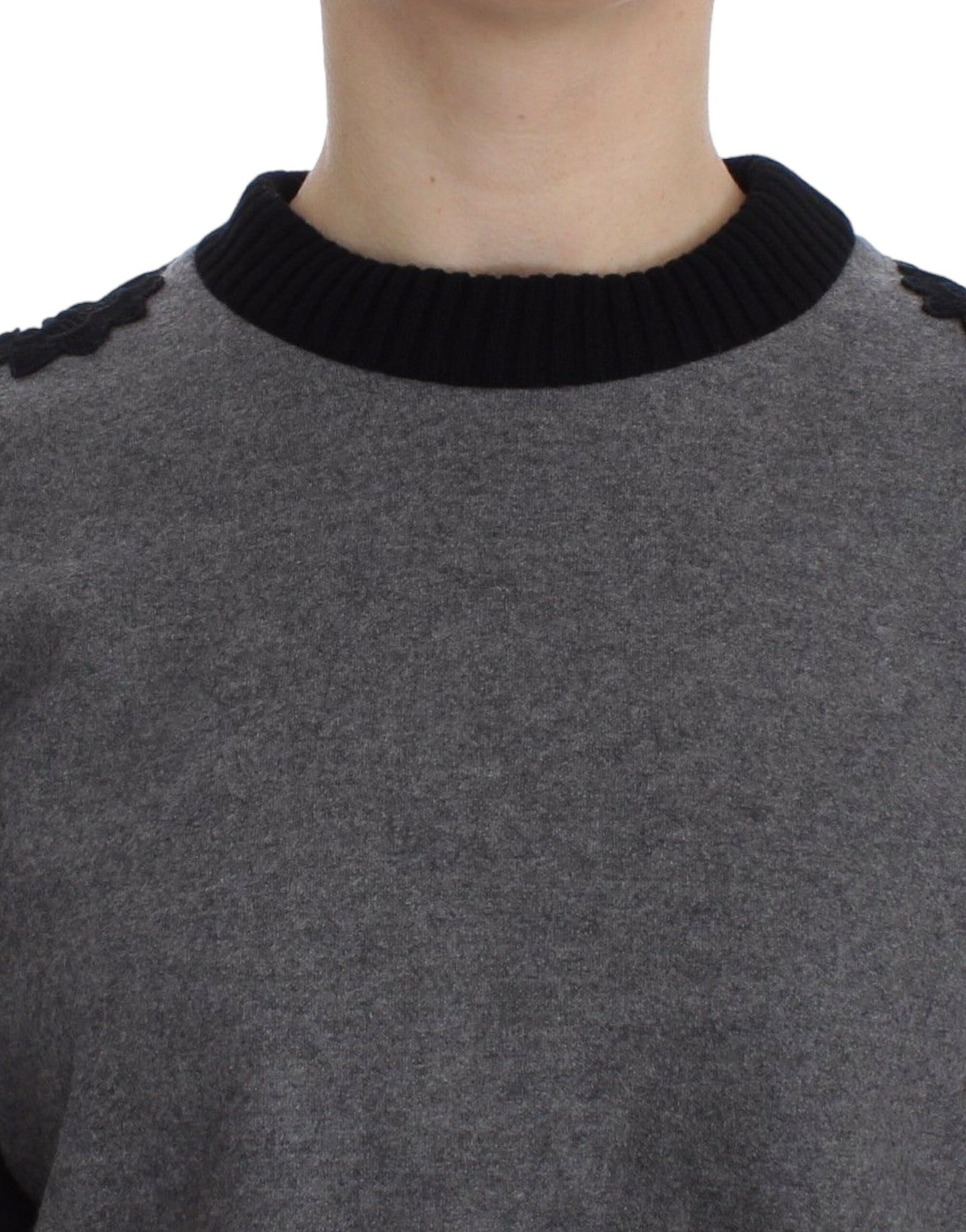 Dolce &amp; Gabbana Grau-schwarzer Woll-Kaschmirpullover mit Spitze