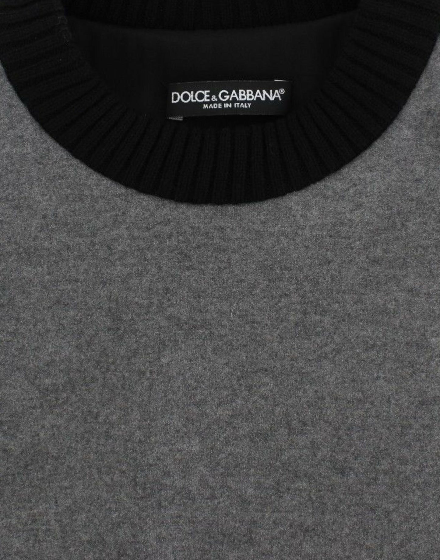 Dolce &amp; Gabbana Grau-schwarzer Woll-Kaschmirpullover mit Spitze