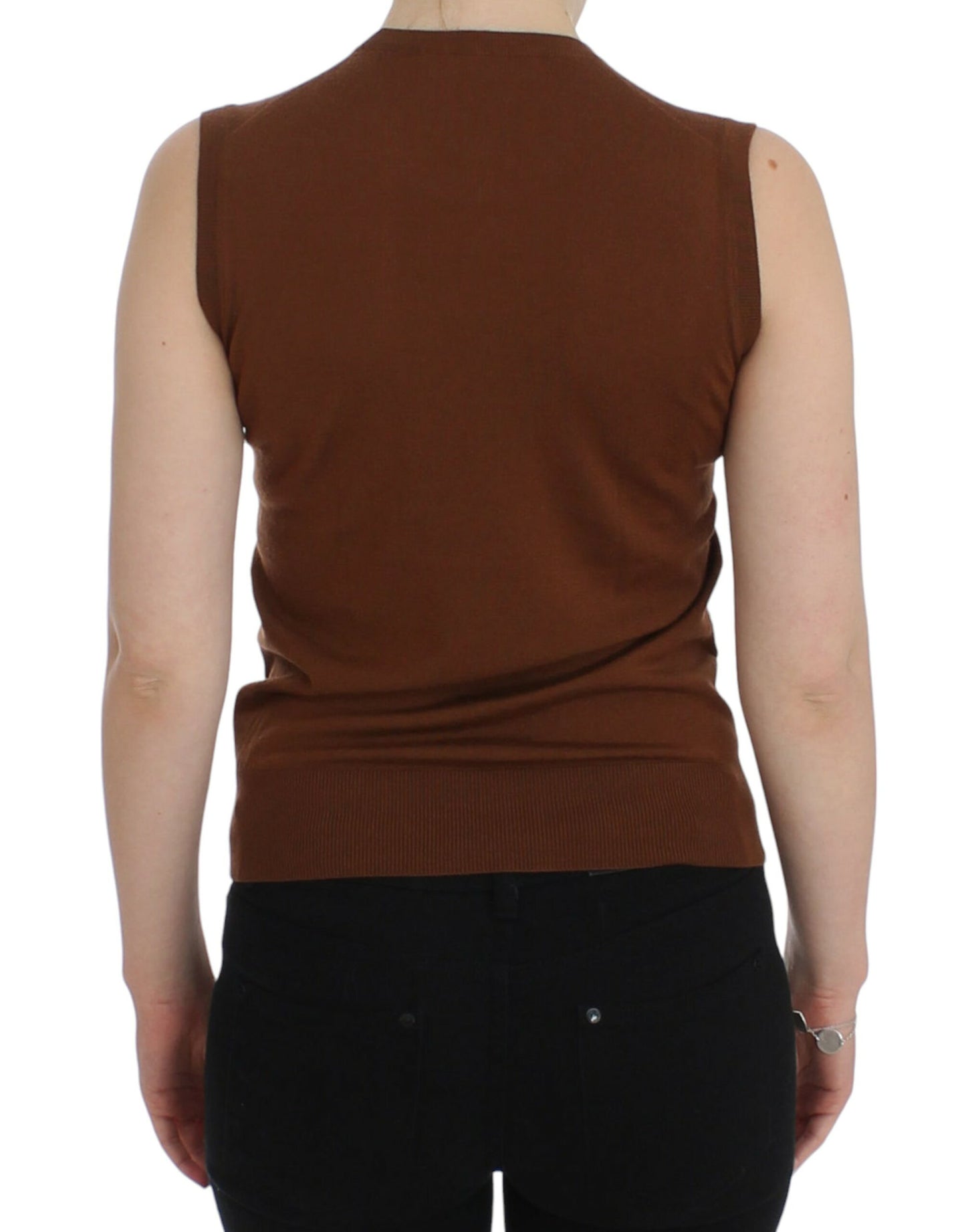 Dolce &amp; Gabbana – Weste aus brauner Wolle mit schwarzer Spitze