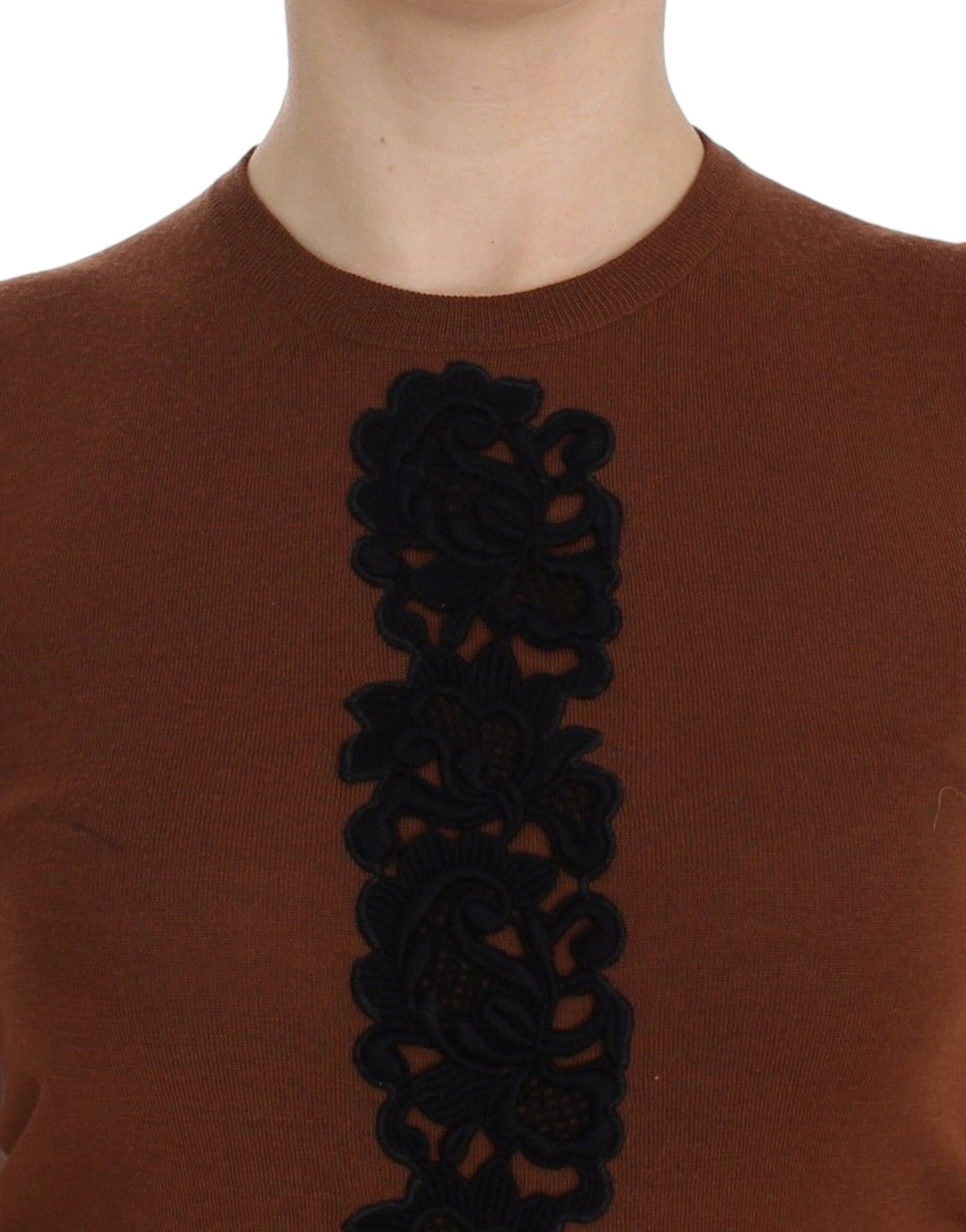 Dolce &amp; Gabbana – Weste aus brauner Wolle mit schwarzer Spitze
