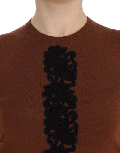 Dolce &amp; Gabbana – Weste aus brauner Wolle mit schwarzer Spitze