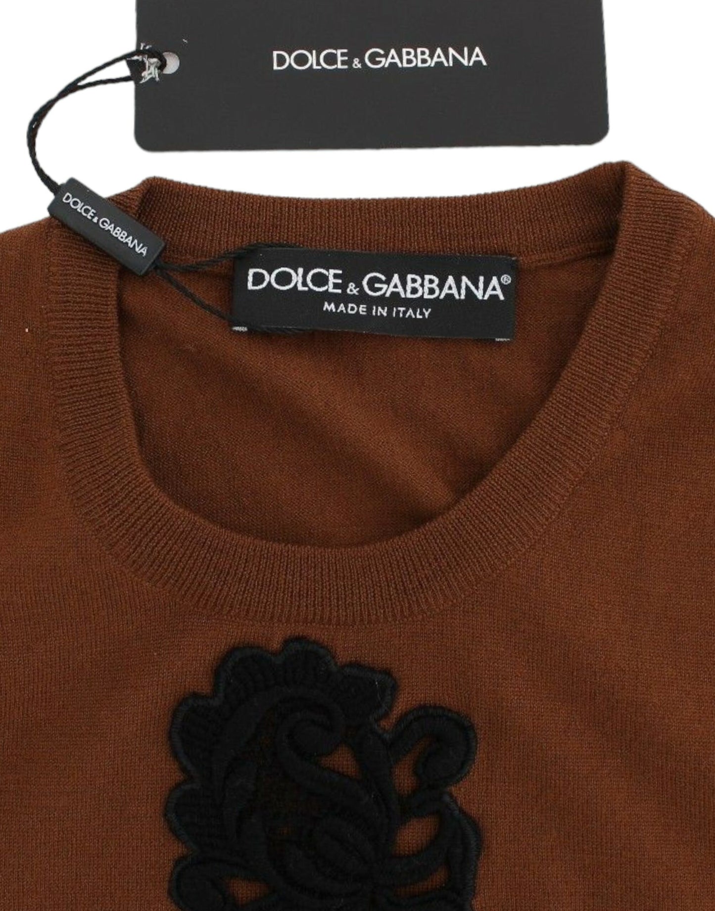 Dolce &amp; Gabbana – Weste aus brauner Wolle mit schwarzer Spitze