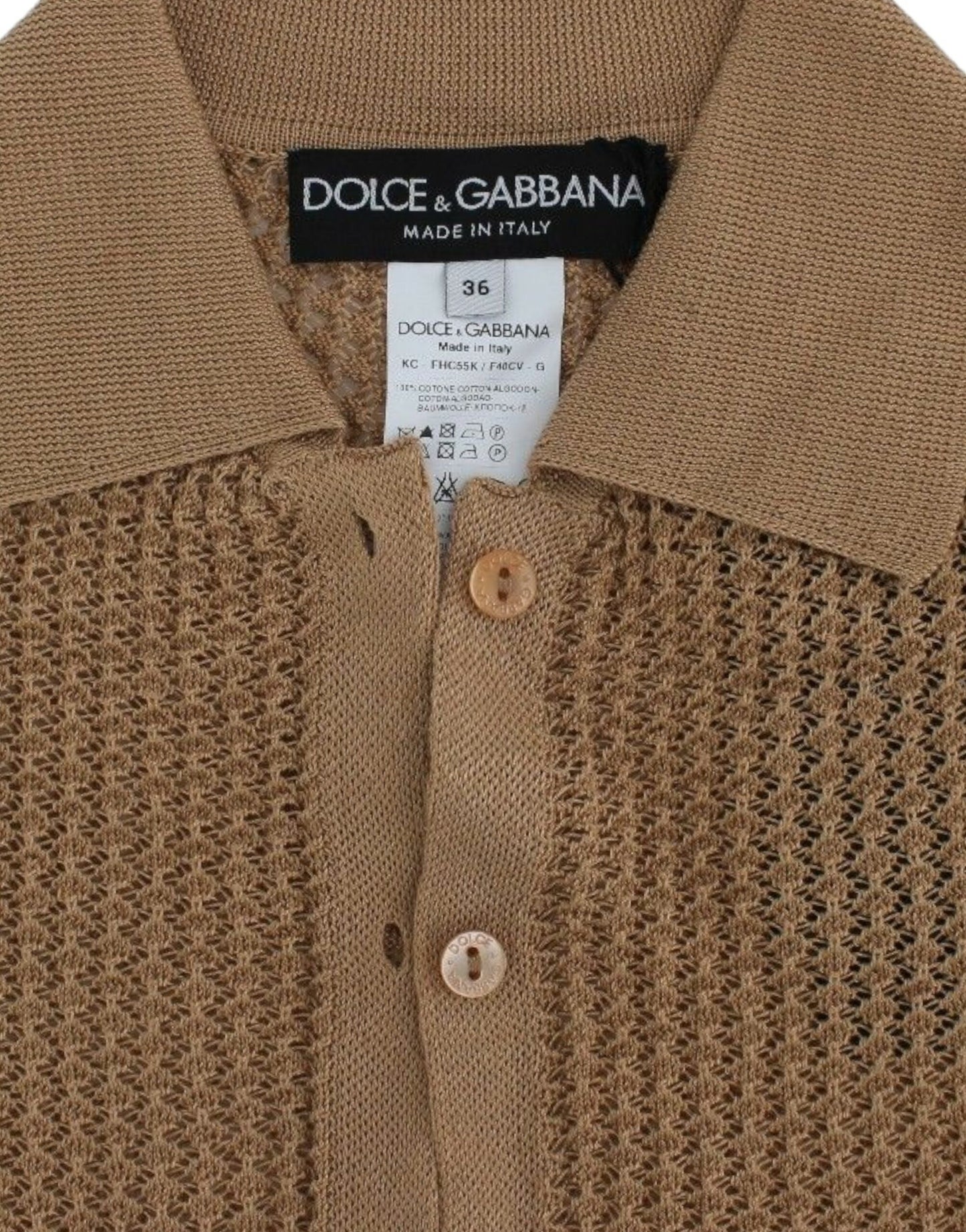 Dolce &amp; Gabbana Beige gestrickter Polo-Cardigan aus Baumwolle