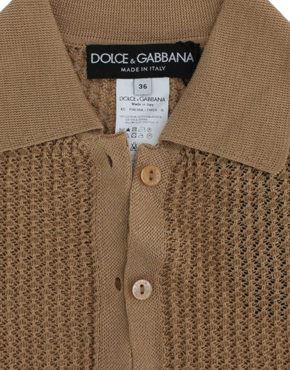 Dolce &amp; Gabbana Beige gestrickter Polo-Cardigan aus Baumwolle