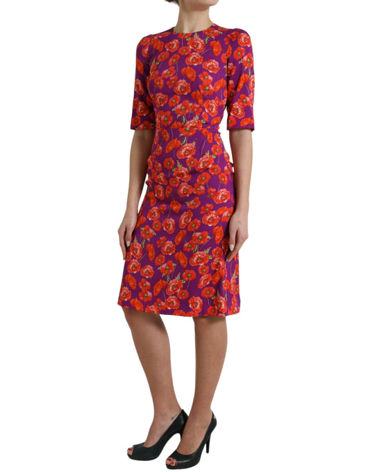 Dolce &amp; Gabbana Multicolor Floral Poppy Print Sheath Dress
