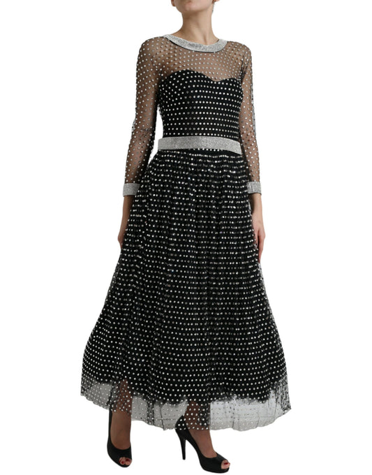 Dolce &amp; Gabbana Black Crystal Embellished A-line Gown Dress