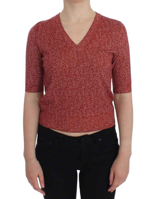 Dolce &amp; Gabbana Roter Wolltweed-Kurzarmpullover
