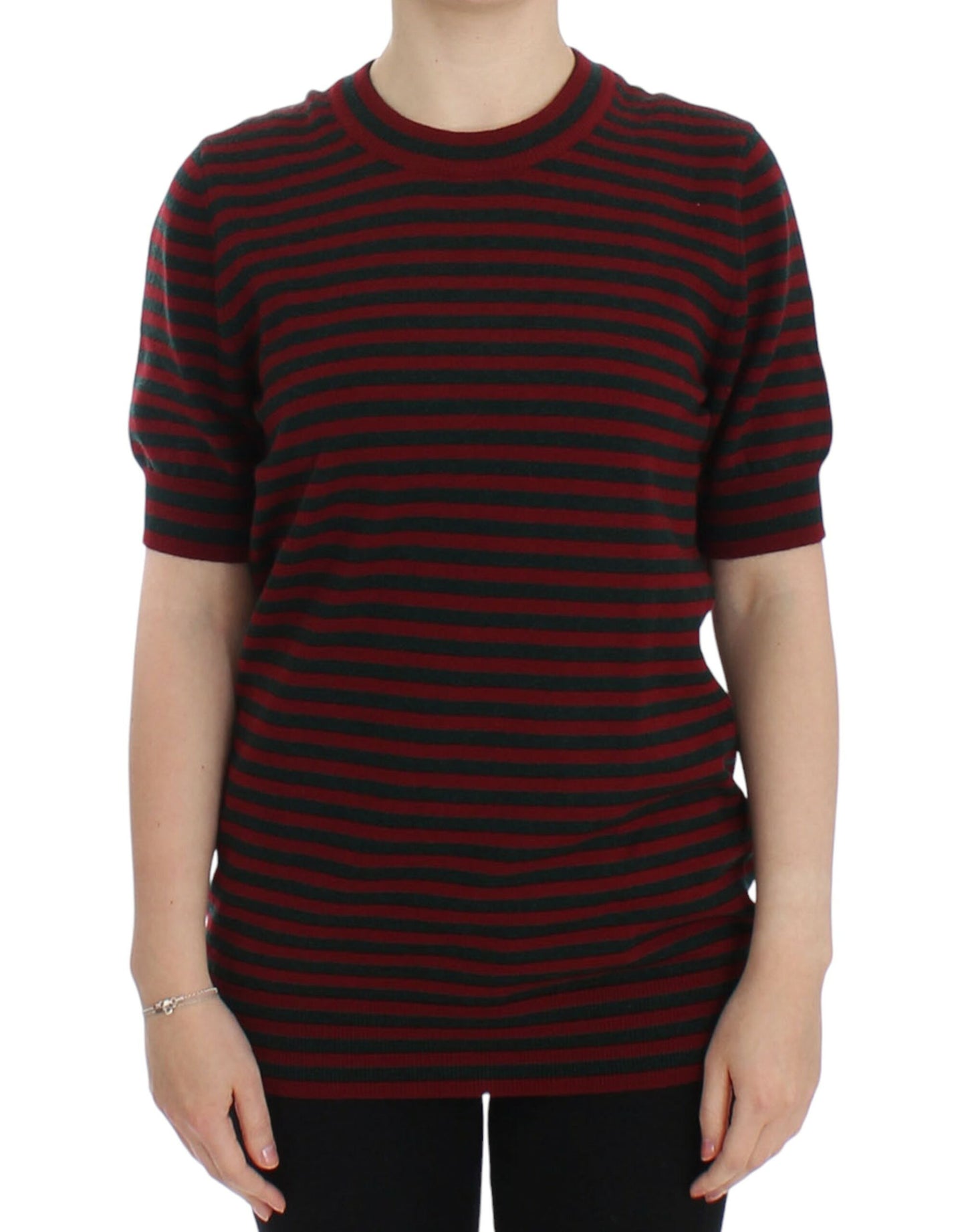 Dolce &amp; Gabbana Rot-Grauer Kaschmir-Kurzarmpullover