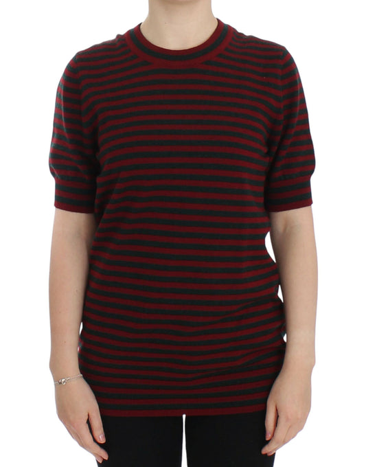 Dolce &amp; Gabbana Rot-Grauer Kaschmir-Kurzarmpullover
