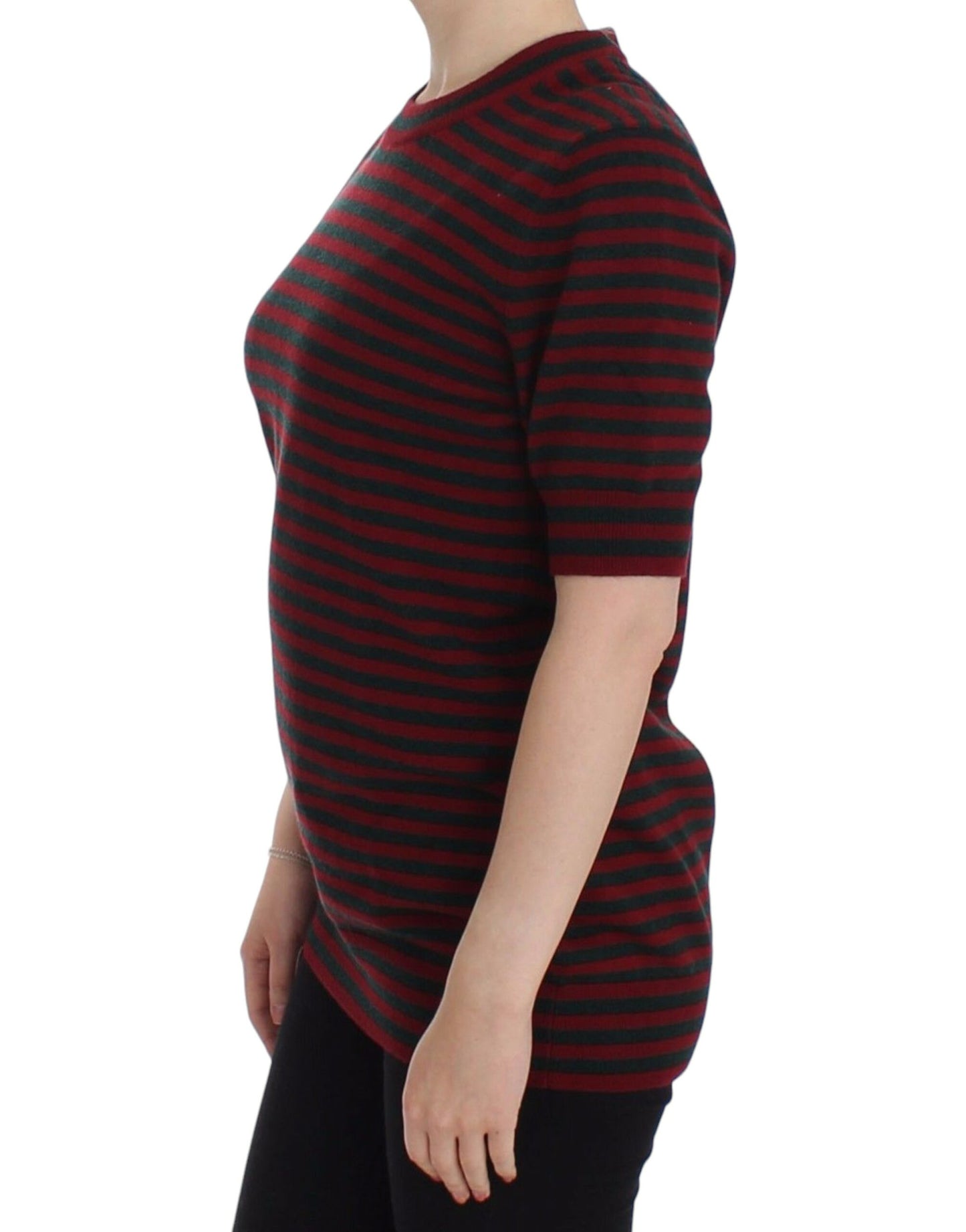 Dolce &amp; Gabbana Rot-Grauer Kaschmir-Kurzarmpullover