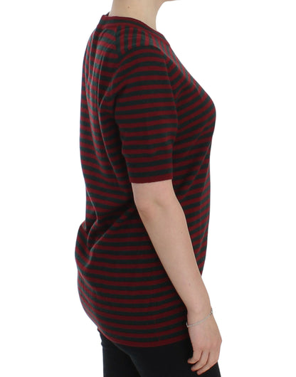 Dolce &amp; Gabbana Rot-Grauer Kaschmir-Kurzarmpullover