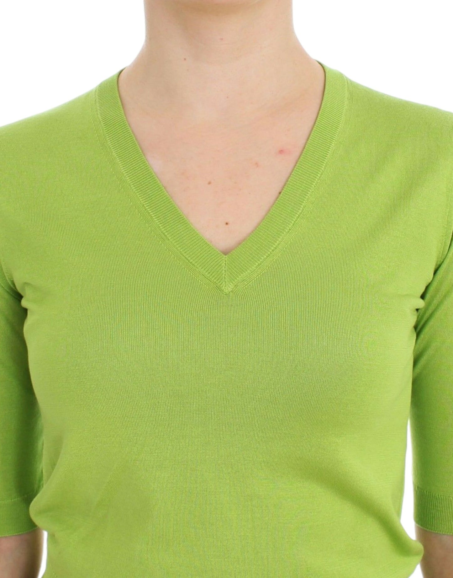 Dolce &amp; Gabbana – Pullover-Oberteil aus grüner Wolle mit V-Ausschnitt