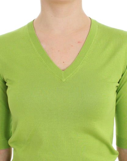 Dolce &amp; Gabbana – Pullover-Oberteil aus grüner Wolle mit V-Ausschnitt