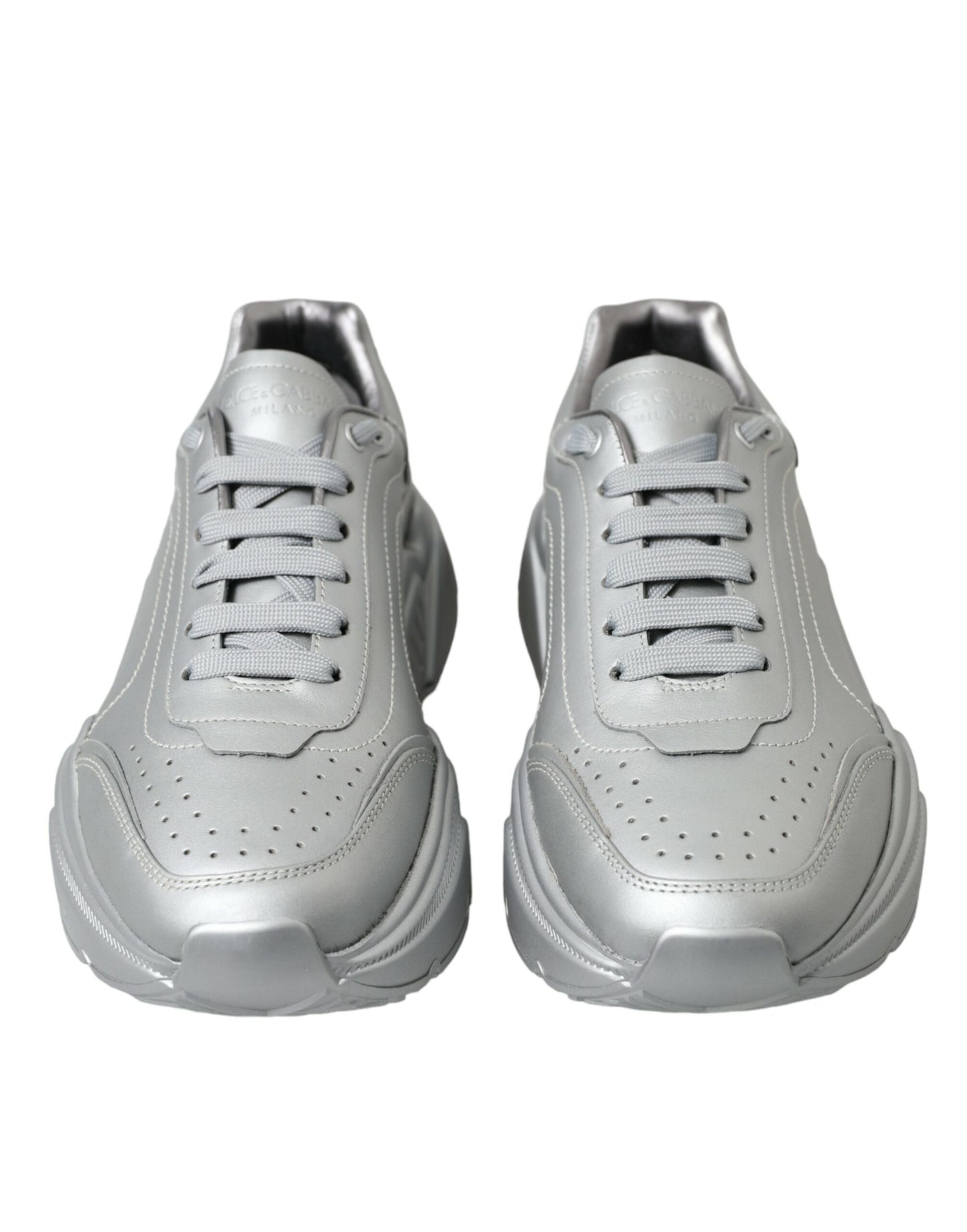 Dolce &amp; Gabbana Silber DAYMASTER Leder Herren Casual Sneakers Schuhe