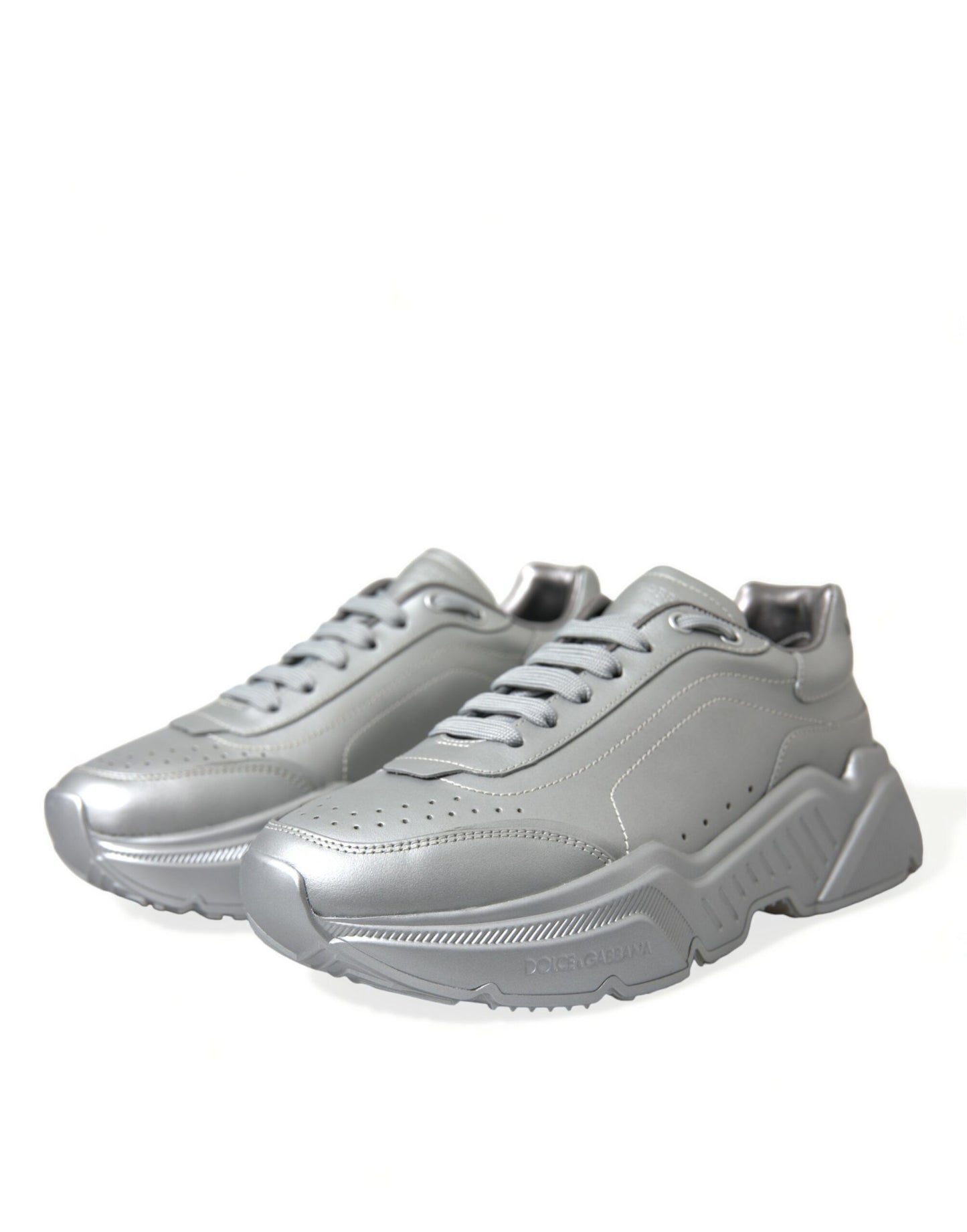 Dolce &amp; Gabbana Silber DAYMASTER Leder Herren Casual Sneakers Schuhe