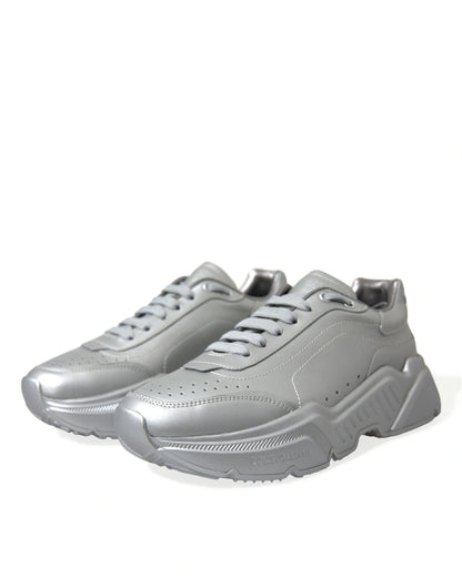 Dolce &amp; Gabbana Silber DAYMASTER Leder Herren Casual Sneakers Schuhe