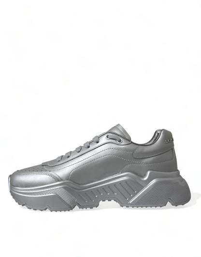 Dolce &amp; Gabbana Silber DAYMASTER Leder Herren Casual Sneakers Schuhe