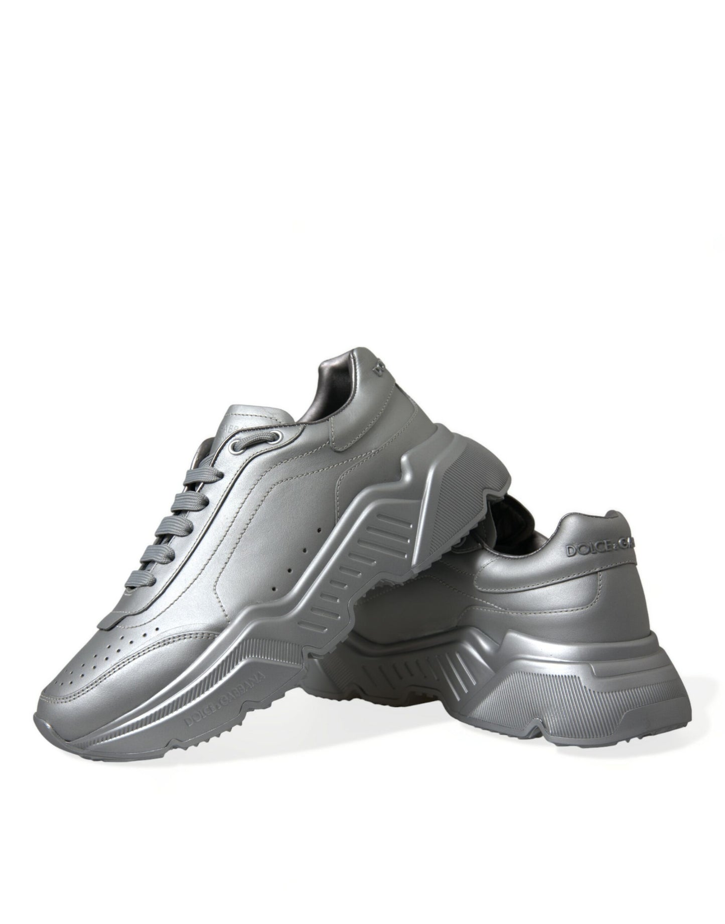 Dolce &amp; Gabbana Silber DAYMASTER Leder Herren Casual Sneakers Schuhe