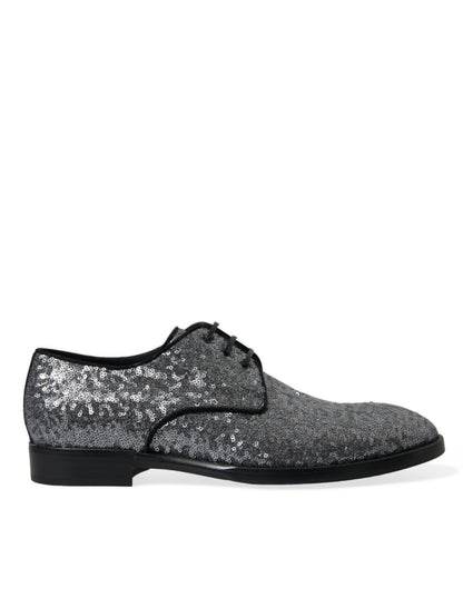Dolce &amp; Gabbana – Silberne Derby-Schnürschuhe mit Pailletten für Herren