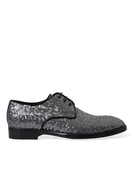 Dolce &amp; Gabbana – Silberne Derby-Schnürschuhe mit Pailletten für Herren
