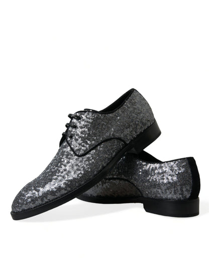 Dolce &amp; Gabbana – Silberne Derby-Schnürschuhe mit Pailletten für Herren