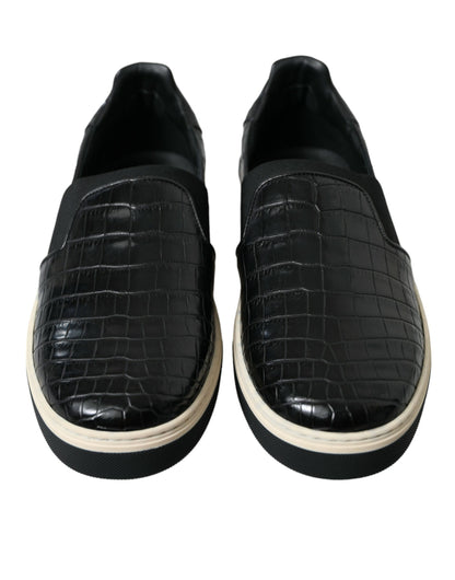 Dolce &amp; Gabbana – Schwarze Sneakers aus exotischem Leder in Kroko-Optik
