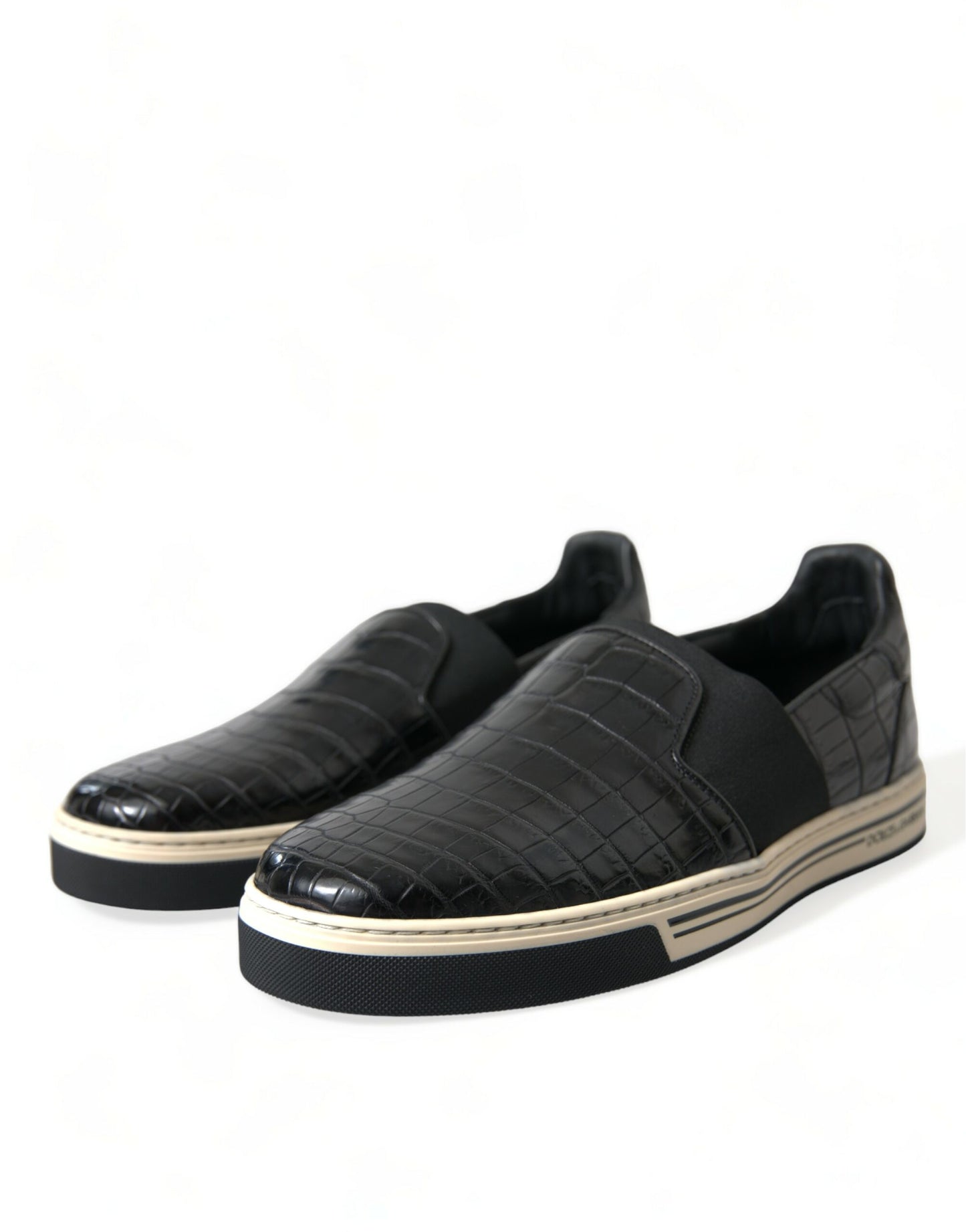 Dolce &amp; Gabbana – Schwarze Sneakers aus exotischem Leder in Kroko-Optik