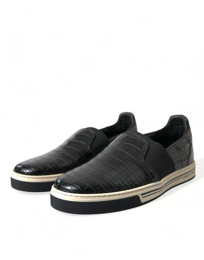 Dolce &amp; Gabbana – Schwarze Sneakers aus exotischem Leder in Kroko-Optik