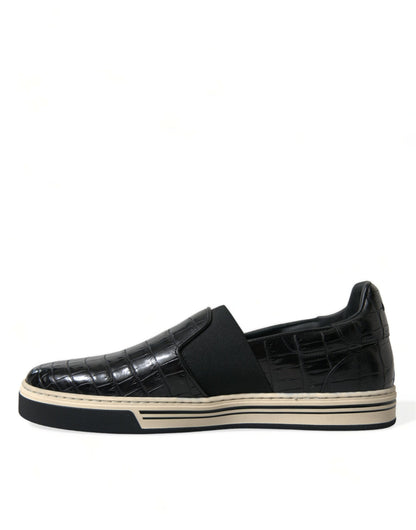 Dolce &amp; Gabbana – Schwarze Sneakers aus exotischem Leder in Kroko-Optik