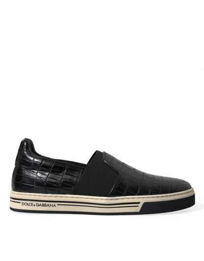 Dolce &amp; Gabbana – Schwarze Sneakers aus exotischem Leder in Kroko-Optik