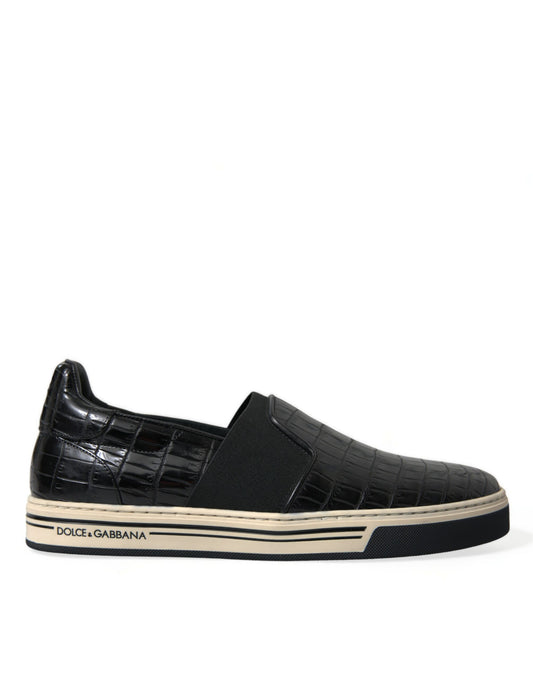 Dolce &amp; Gabbana – Schwarze Sneakers aus exotischem Leder in Kroko-Optik