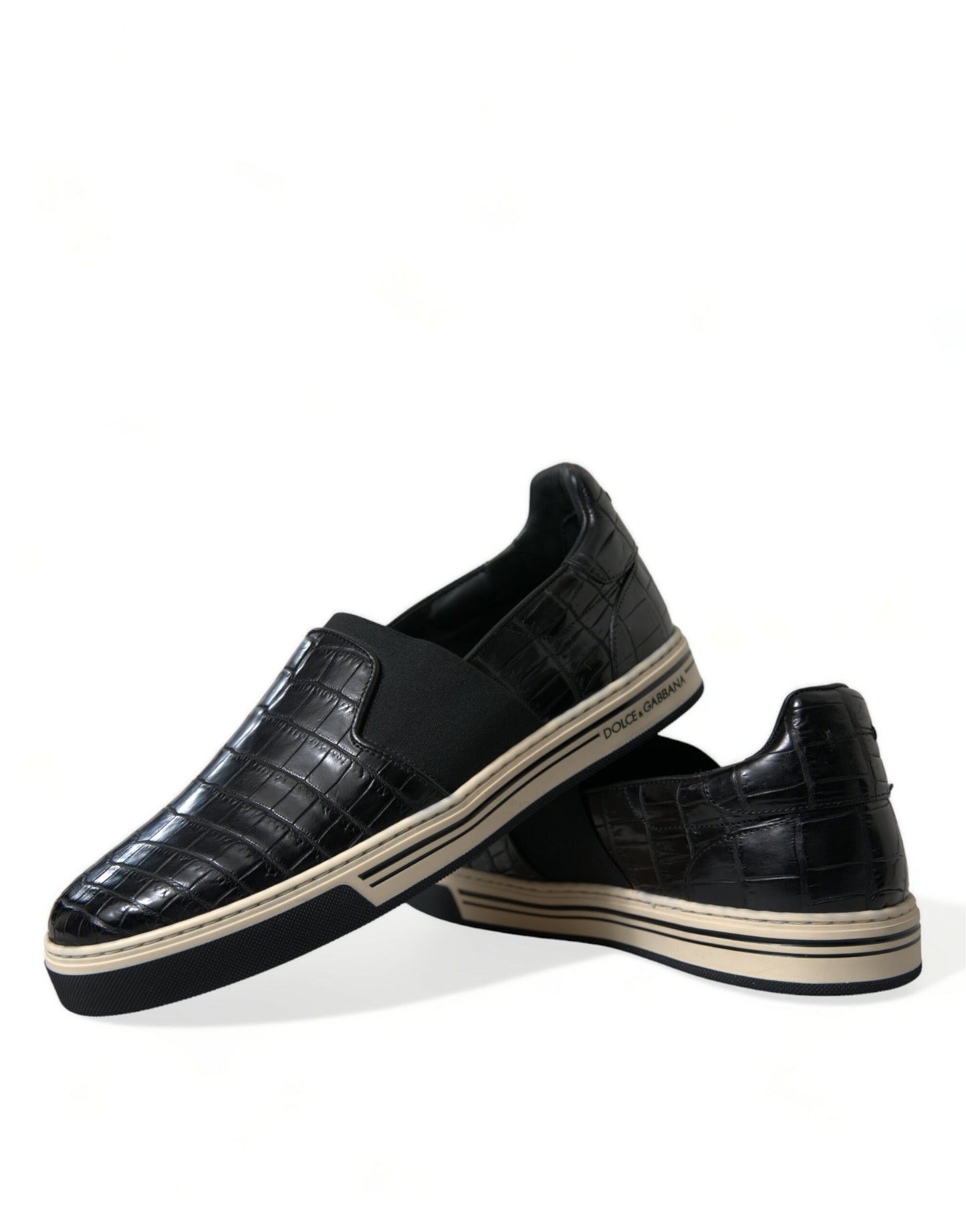 Dolce &amp; Gabbana – Schwarze Sneakers aus exotischem Leder in Kroko-Optik