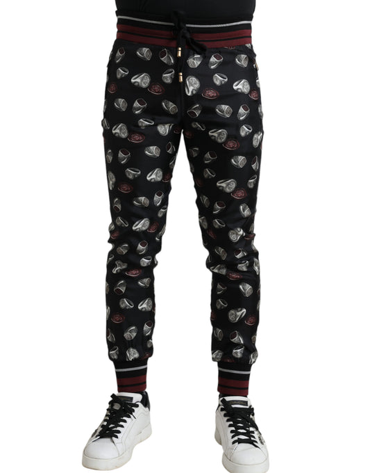Dolce &amp; Gabbana Black Ring Silk Jogging Trousers Pants
