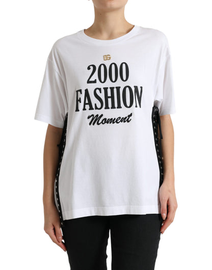 Dolce &amp; Gabbana White Slogan Print Lacing Detailed T-shirt