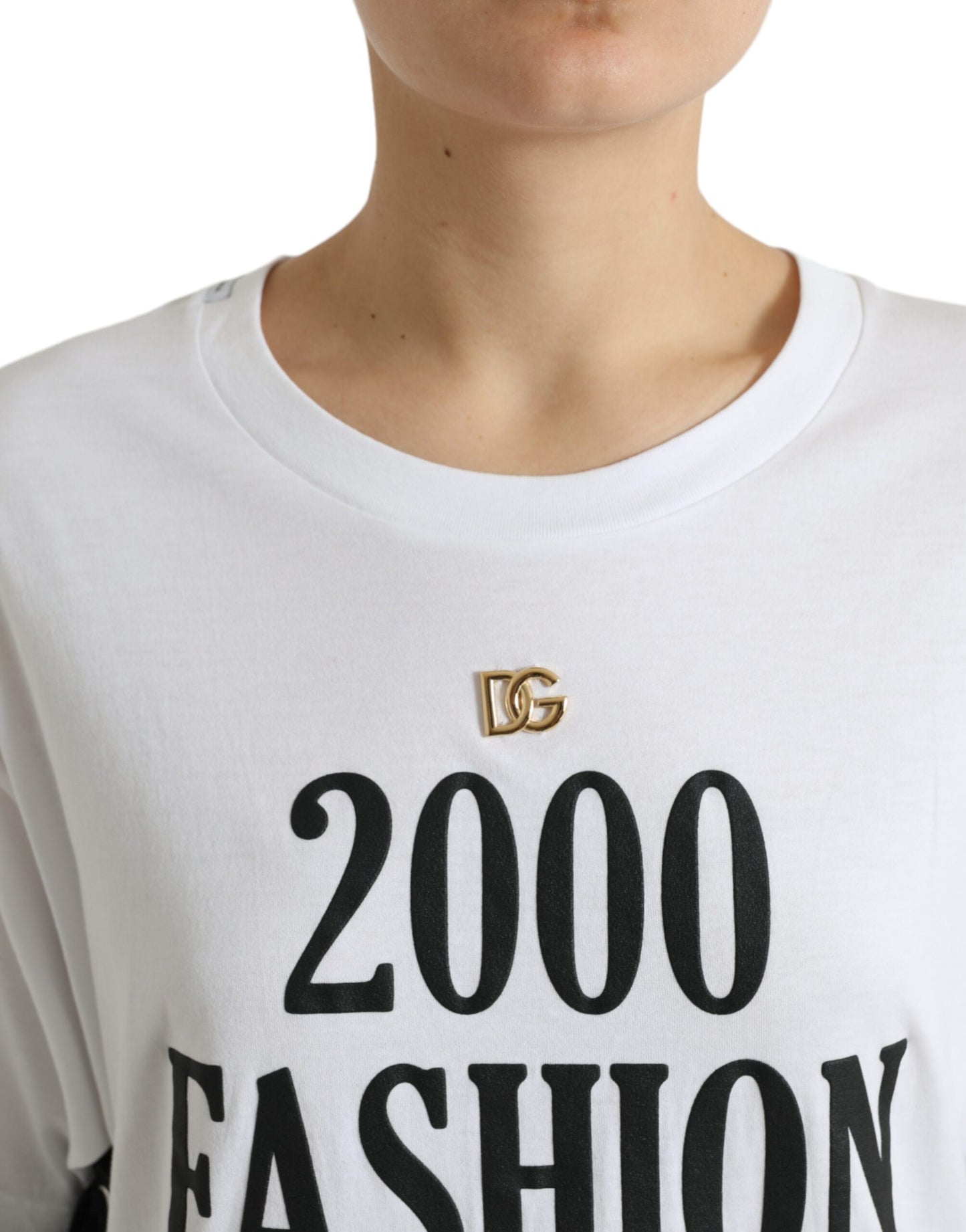 Dolce &amp; Gabbana White Slogan Print Lacing Detailed T-shirt