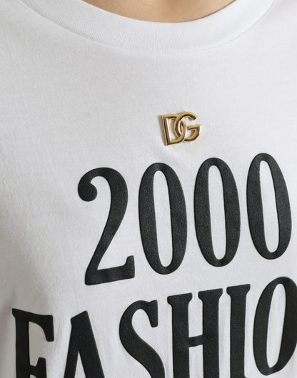 Dolce &amp; Gabbana White Slogan Print Lacing Detailed T-shirt
