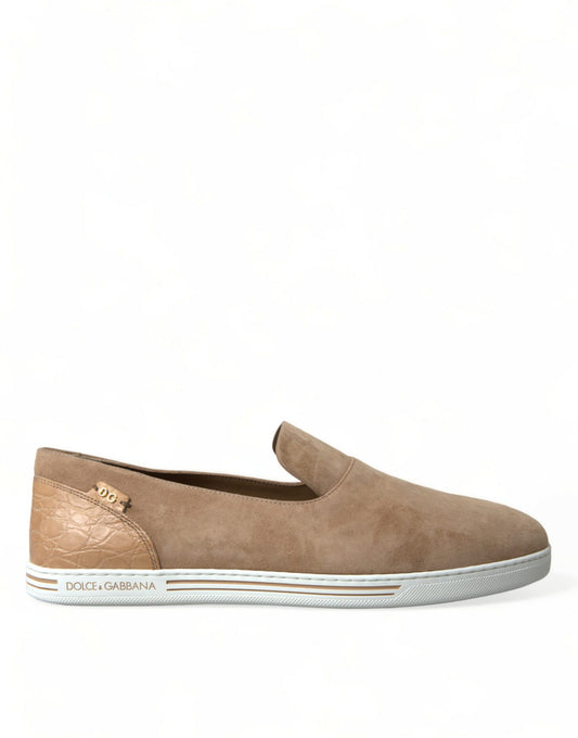 Dolce &amp; Gabbana Beige Wildleder Caiman Herren Loafer Hausschuhe Schuhe